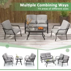 Costway 4 PCS Patio Furniture Set Outdoor Conversation Sofa Tempered Glass Coffee Table -Outdoor Garden GUEST 8d31bc29 4d07 4a96 8077 4eada05f75d6