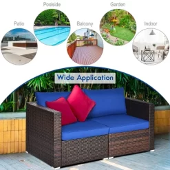 Costway 4PCS Patio Rattan Corner Sofa Sectional Furniture Set Navy Cushion -Outdoor Garden GUEST 8dfa71e9 3077 4bfa bf0f a13d8a67a683