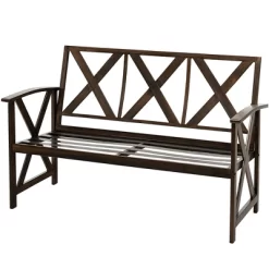 Costway Outdoor Garden Park Bench With Padded Cushion Wood Grain Coated Heavy Duty Frame -Outdoor Garden GUEST 8dff0699 2b4a 4fae ab00 4fda2f1790e6