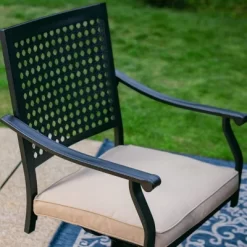 7pc Outdoor Dining Set With Steel Swivel Chairs & Large Rectangle Metal Table With Umbrella Hole - Black - Captiva Designs -Outdoor Garden GUEST 8e420e26 6e1d 4e9a ab01 63733eb80d46