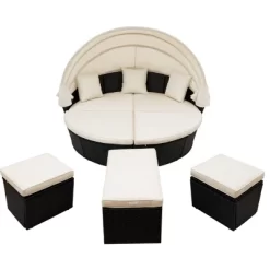6pc Wicker Round Outdoor Sectional Set With Cushions - Black/Beige - GODEER -Outdoor Garden GUEST 8f9cd137 636d 4341 a1c5 aa2cf44c2225