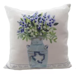 Home Decor Bluebonnets In Vase Pillow - One Pillow 17 Inches - Lone Star Texas Flower - Slbivp - Cotton - Multicolored
