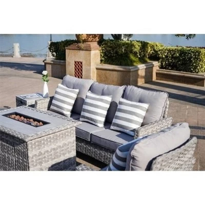 5pc Patio Wicker Conversation Set With Fire Pit Light Gray - Direct Wicker 2 5pc Patio Wicker Conversation Set With Fire Pit Light Gray - Direct Wicker - Image 2