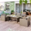 4pc Outdoor Wicker Conversation Set With Cushions - Gray - GODEER
