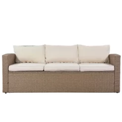 4pc Outdoor Wicker Conversation Set With Cushions - Beige - GODEER -Outdoor Garden GUEST 91e2a4ed 20e9 4e9f bdf5 29db10a65ccb