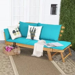 Costway Patio Convertible Sofa Daybed Solid Wood Adjustable Thick Cushion TurquoiseRed White -Outdoor Garden GUEST 92cbc818 ee03 4fdf 93a7 41347aff1c1b