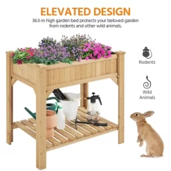 Yaheetech 8-Pocket Wood Elevated Garden Planter With Fabric Liner Light Brown -Outdoor Garden GUEST 92e349d7 f99b 43ce 92a3 bdfa1224a07a