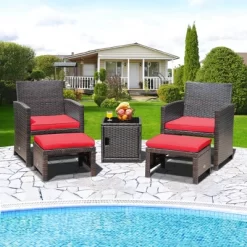 Costway 5PCS Patio Rattan Furniture Set Ottoman Cushioned W/Cover Space Saving Off White/Gray/Red/Turquoise 23 Costway 5PCS Patio Rattan Furniture Set Ottoman Cushioned W/Cover Space Saving Off White/Gray/Red/Turquoise -Outdoor Garden GUEST 93178b13 0b81 4e38 94a8 f1ee7078a2b0