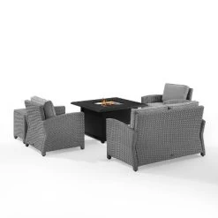 Bradenton 5pc Wicker Sofa Set With Fire Table - Gray - Crosley -Outdoor Garden GUEST 938e0071 d190 4cad 80c7 84fc59b558c7