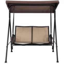 Costway 2 Seat Patio Porch Swing With Adjustable Canopy Storage Pockets Brown -Outdoor Garden GUEST 9581a3b5 f69d 4166 b349 df1c58473bd4