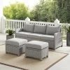 Bradenton 3pc Outdoor Wicker Sofa & 2 Ottoman Set - Gray/Gray - Crosley