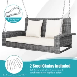Tangkula Outdoor Porch Swing Bench, Patio Wicker Hanging Swing With Rustproof Chains & Comfortable Cushions Off White/Turquoise/Red/Black 17 Tangkula Outdoor Porch Swing Bench, Patio Wicker Hanging Swing With Rustproof Chains & Comfortable Cushions Off White/Turquoise/Red/Black -Outdoor Garden GUEST 95df3180 299b 4db3 8362 219cc0087b07