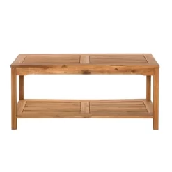 Ravenscroft Modern Boho Acacia Wood Slatted Outdoor Coffee Table With Lower Shelf - Saracina Home -Outdoor Garden GUEST 96844e8b abd4 49c9 90db a4cf9d9bdccf