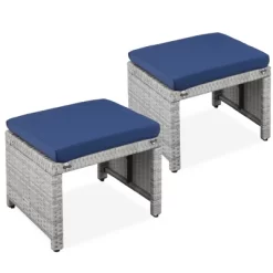 Best Choice Products Set Of 2 Multipurpose Patio Wicker Ottomans W/ Removable Cushions, Steel Frame -Outdoor Garden GUEST 976b84a2 8415 47a0 ba51 211999101549