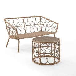 Juniper 2pc Outdoor Wicker Conversation Set With Loveseat & Coffee Table - Cream/Natural - Crosley -Outdoor Garden GUEST 97822213 e5ef 4884 86d9 4d0788524a6b