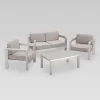 Aviara 4pc Aluminum Chat Set - Silver/Khaki - Christopher Knight Home