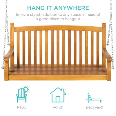 Best Choice Products 48in Wooden Curved Back Hanging Porch Swing Bench For Patio, Deck W/ Mounting Chains 4 Best Choice Products 48in Wooden Curved Back Hanging Porch Swing Bench For Patio, Deck W/ Mounting Chains - Image 4