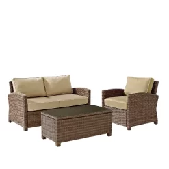 Bradenton 3pc Outdoor Conversation Set With Loveseat & Armchair With Coffee Table - Crosley -Outdoor Garden GUEST 98b57eb8 148d 4c2d 843a 379cab4ec57f