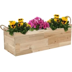 Sunnydaze Decor Sunnydaze Rectangle Indoor Flower And Succulent Planter Box With Handles And 3 Removable Plastic Liners - 20" W X 7.25" D X 6.75" H - Acacia Wood -Outdoor Garden GUEST 98f29a64 c730 4adc 81d4 47bbedfb6396