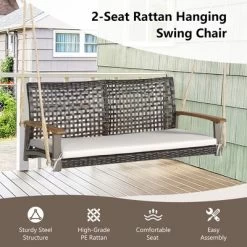 Tangkula 2-Seat Rattan Porch Swing Chair Outdoor Wicker Swing Bench W/ Seat Cushion -Outdoor Garden GUEST 9939568c c044 492d bf22 ca31c6ddc6d2