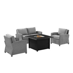 Bradenton 4pc Wicker Seating Set With Fire Table - Crosley -Outdoor Garden GUEST 99808cea eeaf 48b9 94b4 0f9fb9704b20
