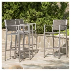 Cape Coral 4pk All-Weather Wicker/Metal Patio Barstools - Gray - Christopher Knight Home