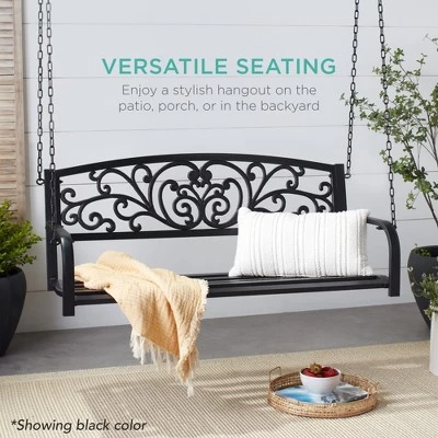 Best Choice Products 2-Person Metal Outdoor Porch Swing, Hanging Steel Patio Bench W/ Floral Accent - Bronze 5 Best Choice Products 2-Person Metal Outdoor Porch Swing, Hanging Steel Patio Bench W/ Floral Accent - Bronze - Image 5