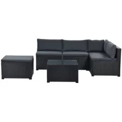 6pc Wicker Patio Conversation Set With Cushions - Black/Gray - GODEER 28 6pc Wicker Patio Conversation Set With Cushions - Black/Gray - GODEER -Outdoor Garden GUEST 9bd3ea7e ae32 47a3 b09f 59232b79b7b7