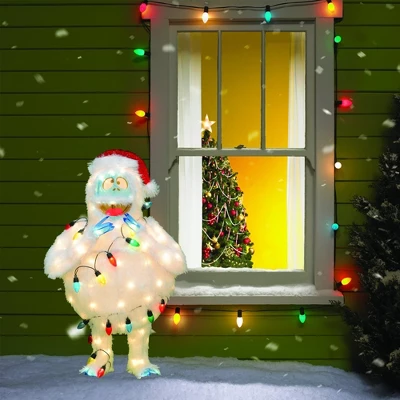 ProductWorks 32 Inch Tall Bumble The Abominable Snowman With Santa Hat Pre Lit Outdoor/Indoor Holiday Yard And Lawn Decoration 1 ProductWorks 32 Inch Tall Bumble The Abominable Snowman With Santa Hat Pre Lit Outdoor/Indoor Holiday Yard And Lawn Decoration