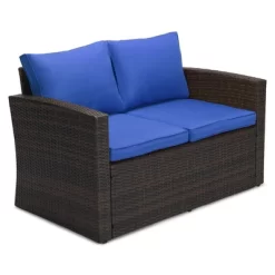 6pc Wicker Outdoor Conversation Set Royal Blue/Dark Brown - EDYO LIVING -Outdoor Garden GUEST 9bf6ce84 1362 442c 943f ad3870b4d027