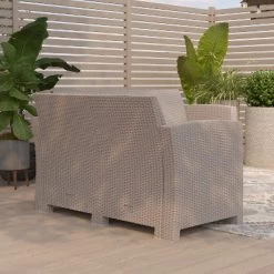 Merrick Lane Outdoor Furniture Resin Loveseat Faux Rattan Wicker Pattern 2-Seat Loveseat With All-Weather Cushions -Outdoor Garden GUEST 9c004a65 b69c 4ecb 9db7 c948ff7bf5d2