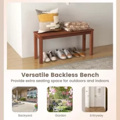 Costway Patio Backless Bench 2-Seater Outdoor Dining Bench Solid Wood Garden Backyard -Outdoor Garden GUEST 9c040ad0 50af 4c33 b19a 78aaf6fc98a8