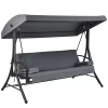 Costway Patio 3-Seat Porch Canopy Swing Converting Grey Cushion Pillow Adjust