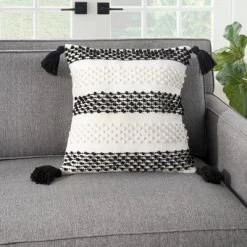 18"x18" Woven Loops Striped Square Throw Pillow With Tassels - Mina Victory -Outdoor Garden GUEST 9c88596a 50c2 4869 bc8c 070b81d527a6