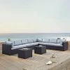 Biscayne 7pc Outdoor Wicker Sectional Set With 2 Coffee Tables - Sangria - Crosley