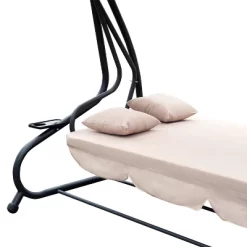 Outsunny 3 Seat Outdoor Free Standing Swing Bench Porch Swing With Stand, Comfortable Cushioned Fabric & Included Canopy -Outdoor Garden GUEST 9ce8db73 374f 47c6 9ec1 8207d73b263b