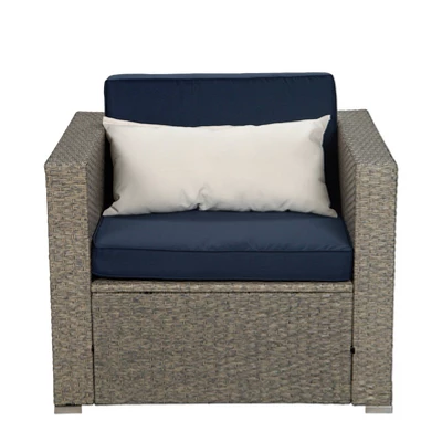 4pc Outdoor Wicker Conversation Set With Cushions - Navy/Beige - GODEER 4 4pc Outdoor Wicker Conversation Set With Cushions - Navy/Beige - GODEER - Image 4