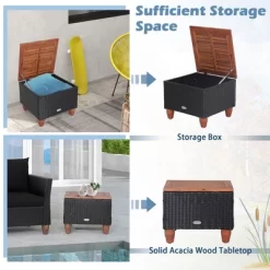 Costway 3PCS Patio Rattan Furniture Set Cushioned Sofa Storage Table With Wood Top Red/Black -Outdoor Garden GUEST 9d7828be 44c4 4283 b479 30372c00a469