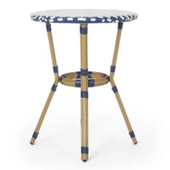 Picardy 3pc Outdoor Aluminum French Bistro Set - Navy/White/Bamboo - Christopher Knight Home -Outdoor Garden GUEST 9d8bf000 4357 4615 8550 6dabffdf176b