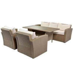 4pc Outdoor Wicker Conversation Set With Cushions - Beige - GODEER -Outdoor Garden GUEST 9da04c05 759b 4902 b282 4e455fc059c9