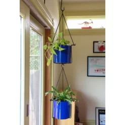 ACHLA Designs 10.5" Wide Indoor/Outdoor Cylindrical Galvanized Vera Hanging Planter Pot French Blue -Outdoor Garden GUEST 9f818110 640d 4130 81c3 eef477044b1a