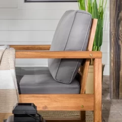 Galia 2pc Square Leg Acacia Wood Chair And Ottoman With Cushions - Brown - Saracina Home -Outdoor Garden GUEST 9ff6703f 494c 4b96 9dac b82d4bc86e58