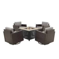 Palm Harbor 5pc Outdoor Wicker Conversation Set With Fire Table - Gray - Crosley -Outdoor Garden GUEST a018c367 5e3e 4c05 86f3 a9892b42ef97