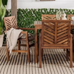 7pc Slatted Chevron Acacia Patio Dining Set - Saracina Home -Outdoor Garden GUEST a03b2e41 9299 4237 9dcd 98c1686e592c
