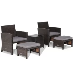 Costway 5PCS Patio Rattan Furniture Set Ottoman Cushioned W/Cover Space Saving Off White/Gray/Red/Turquoise 21 Costway 5PCS Patio Rattan Furniture Set Ottoman Cushioned W/Cover Space Saving Off White/Gray/Red/Turquoise -Outdoor Garden GUEST a128e86e 06a4 4cdb b3db 72b44356b934