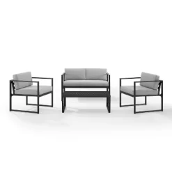Hamilton Outdoor Metal 4 Piece Conversation Set - Matte Black - Crosley