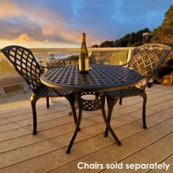 Sunnydaze Decor Sunnydaze Round Lattice Design Cast Aluminum Outdoor Patio Table With Umbrella Hole, Black -Outdoor Garden GUEST a27ecd8d 2c08 43dc a9e8 122d03cea567