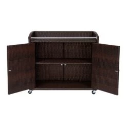 Teamson Home 39.5" Veronica Rolling Outdoor PE Rattan Bar Cart With Storage, Brown -Outdoor Garden GUEST a2cab8a8 d43f 4592 bcaf 1e3b03f72051