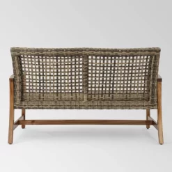 Hampton Wicker Loveseat - Natural/Gray - Christopher Knight Home -Outdoor Garden GUEST a332cc09 4e6e 408d a39d 48c39f3a917b