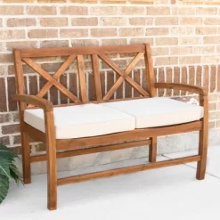 Acacia Wood X-Back Love Seat With Cushions Brown - Saracina Home 7 Acacia Wood X-Back Love Seat With Cushions Brown - Saracina Home -Outdoor Garden GUEST a375564a 7544 45f1 9224 786c06015617